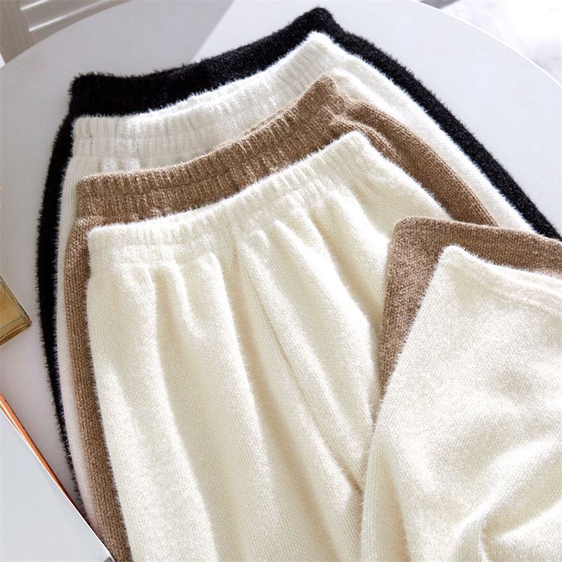 仿水貂绒阔腿裤女秋冬2025小个子新款慵懒风松紧腰居家休闲裤睡裤