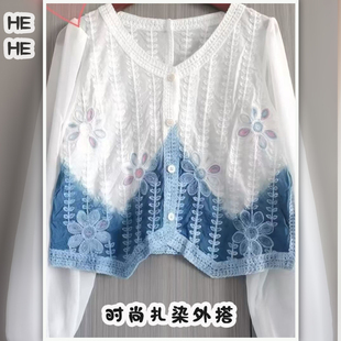 云南大理民族风手工扎染宽松小外披上衣雪纺袖衫女外套时尚扎染