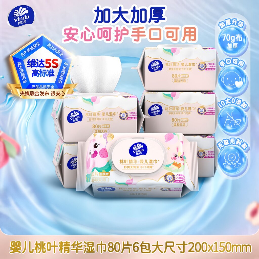 维达婴儿手口湿巾桃叶精华
