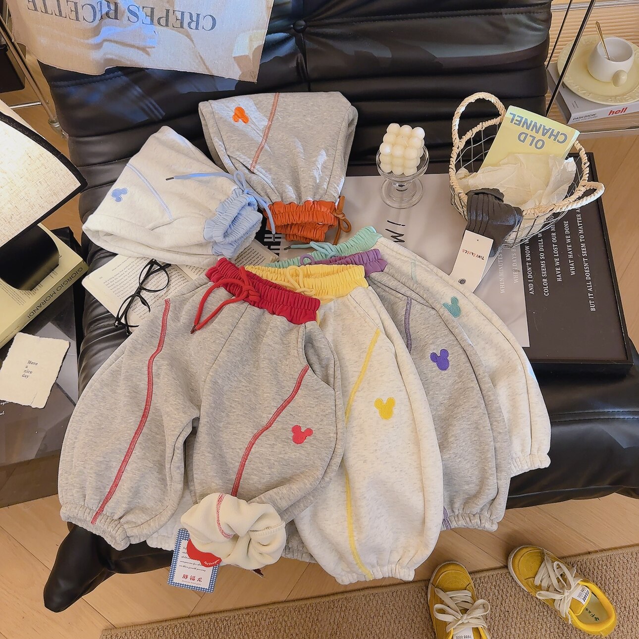 儿童加绒卫裤加厚休闲裤刺绣卫裤百搭男女童宽松秋冬季保暖裤韩系