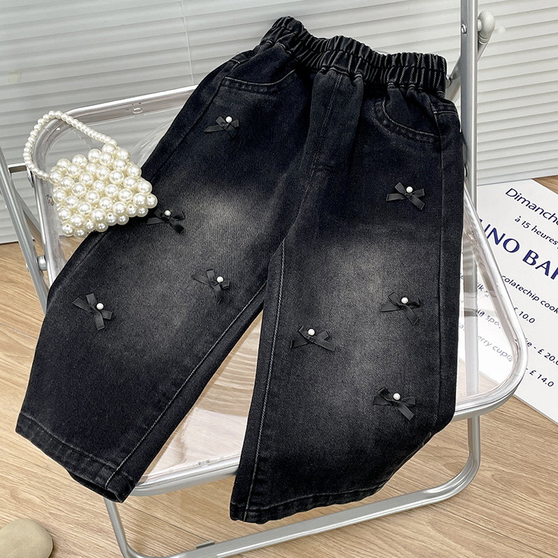 女童牛仔裤直筒阔腿裤宽松长裤子宝宝百搭水洗软牛仔春秋季新款女