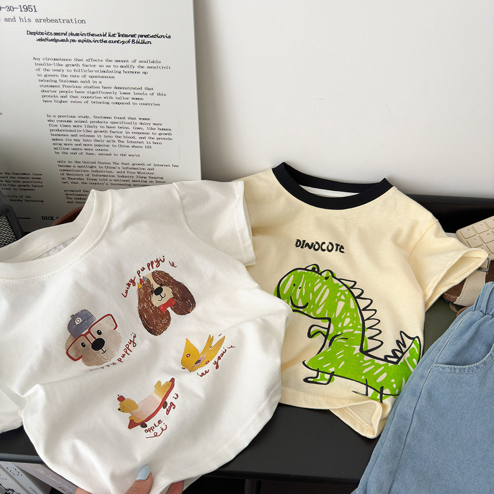 儿童短袖T恤卡通宝宝纯棉男童印花洋气韩版宽松休闲上衣夏季薄款