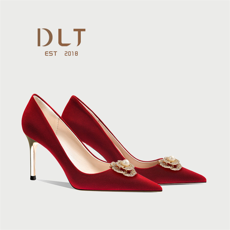 2025年新款中式秀禾服婚纱两穿婚鞋女不累脚酒红色新娘敬酒高跟鞋,女鞋,婚鞋,淘宝优惠券,粉丝福利购,淘宝优惠卷