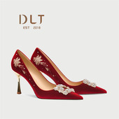 女新娘鞋 婚纱两穿中式 酒红色婚礼敬酒鞋 秀禾绝美婚鞋 不累脚高跟鞋