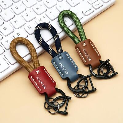 手工真皮编织绳汽车钥匙扣挂件定制logo钥匙圈高档钥匙链包包