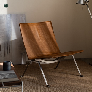 无即所有北欧极简PK22椅包豪斯单人沙发椅客厅不锈钢真皮休闲椅子