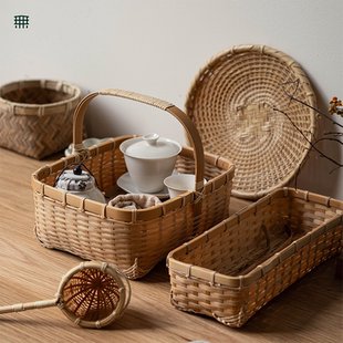 无即所有白竹器物手提竹篮子漏勺圆盘斗笠碗收纳手工编织工艺竹器