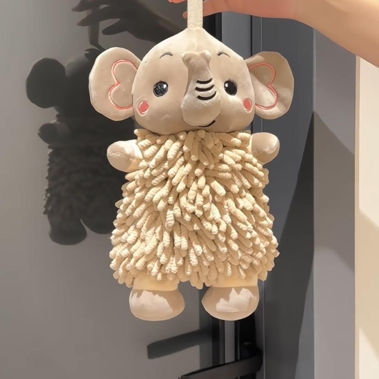 卡通小象雪尼尔挂式擦手巾家用速干二合一擦手公仔立体多功能抹布