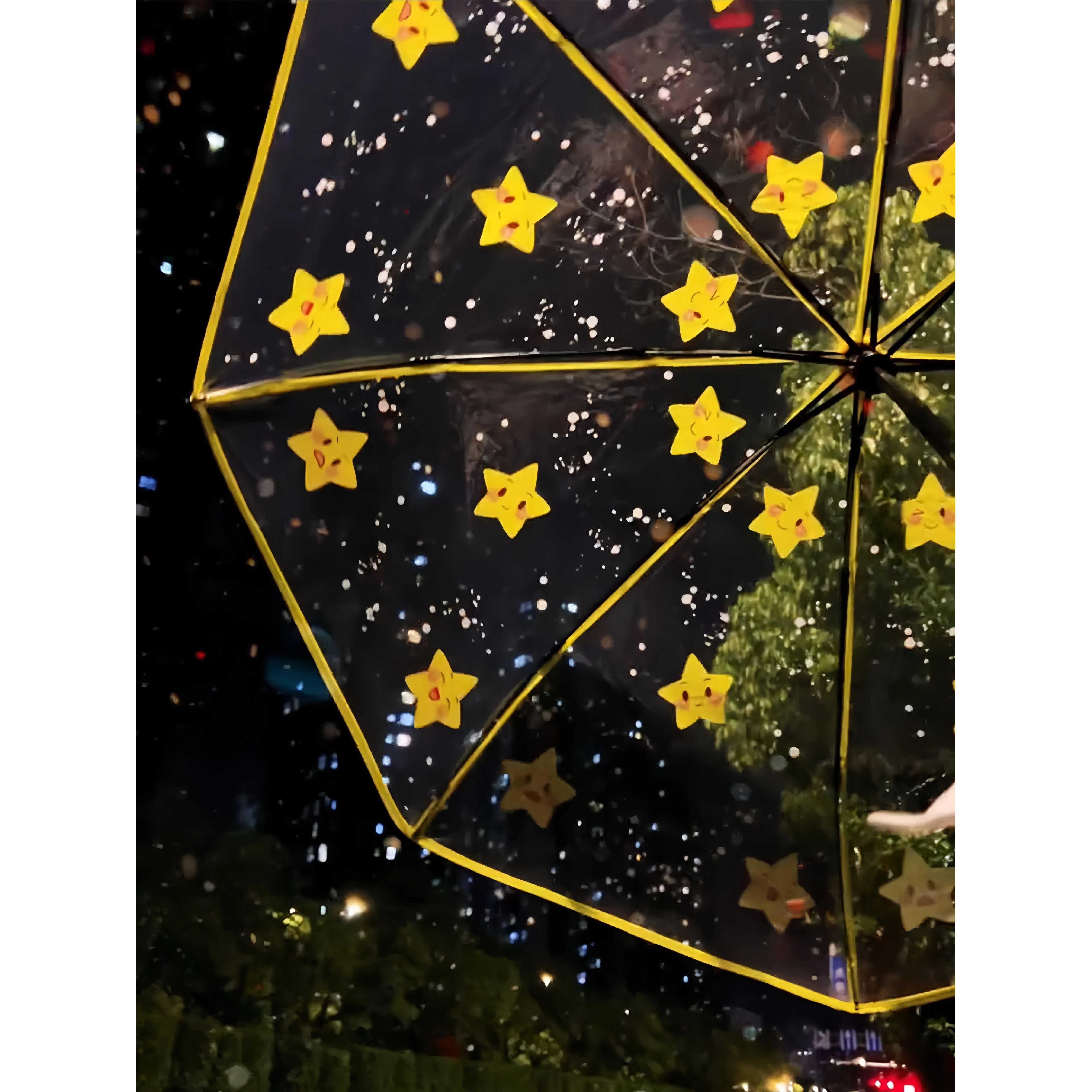 星星帽雨伞透明自动长柄伞可爱