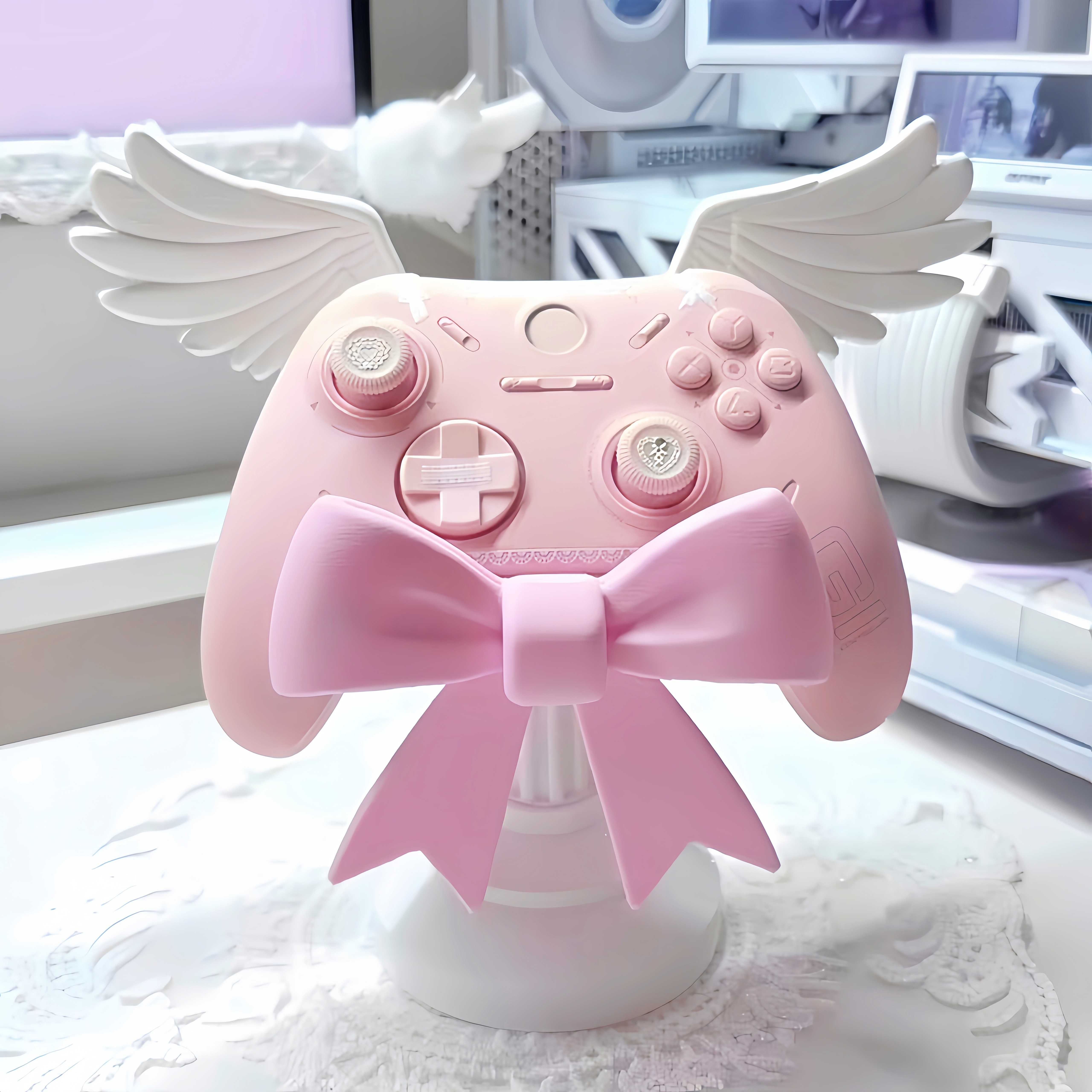 蝴蝶结天使手柄支架收纳展示架3d打印桌面摆件ins风游戏电竞工具