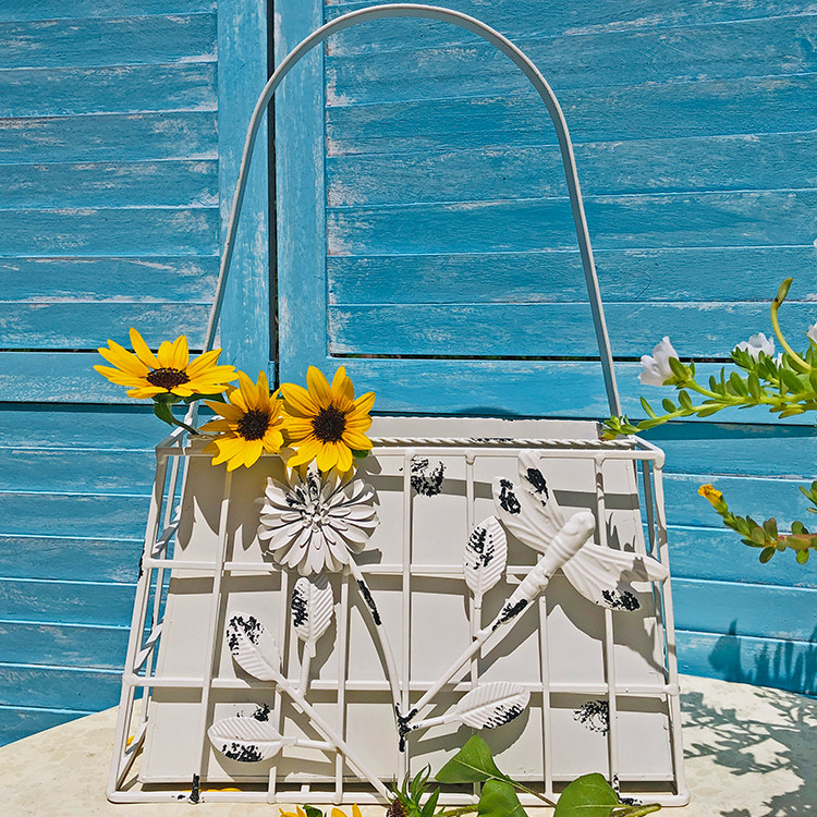 铁艺壁挂花篮手提袋吊篮欧式田园庭院装饰品花架室内阳台创意摆件