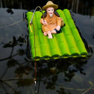 钓鱼老翁鱼缸水池造景装 饰品垂钓老人孤舟流水假山水景摆件工艺品