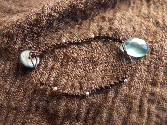 如意珠宝天然纯银细珠绿萤石大水滴手作蜡绳纤细手链