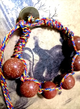 吉祥珠宝 天然金沙石手作棉绳编织异域风手链清新古朴