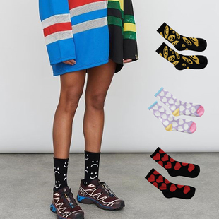 潮流ins男女情侣中筒袜 爱心笑脸表情纯棉撞色网红款 2022春季 新品