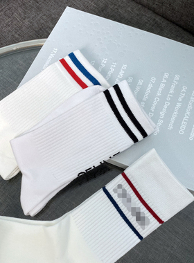 21ss新款潮牌字母欧洲站走秀时尚百搭红蓝条纹男女情侣纯棉袜子