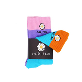 现货拼接袜子明星同款 2020春夏小雏菊中筒百搭紫色刺绣小花