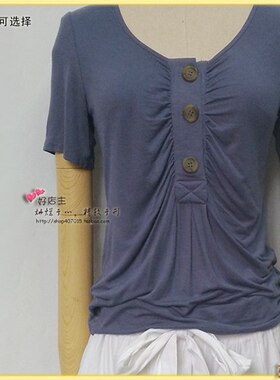 外单,很软很垂~圆领短袖,简洁百搭,修身,蓝灰/黑色-S(M)#ax767