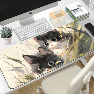 猫咪卡通可爱鼠标垫子女生超大号办公室工位桌面垫学习电脑键盘垫