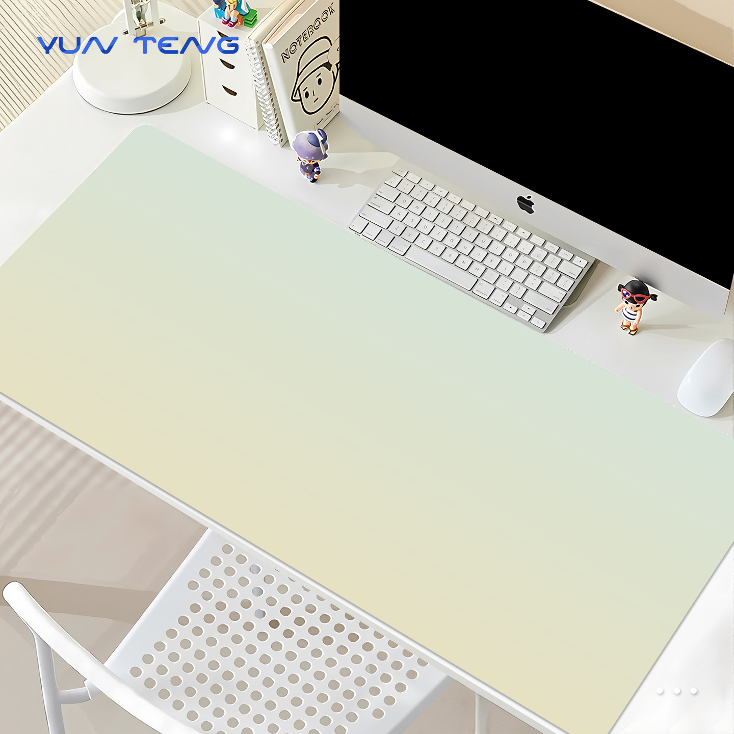 蓝黄渐变色皮革鼠标垫子女生办公室桌垫高颜值电脑键盘垫滑鼠垫