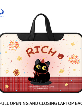黑色猫咪笔记本电脑包14寸适用于苹果MacBookair13.3英寸内胆包m3m4联想小新pro15.6保护套华为mate16手提包