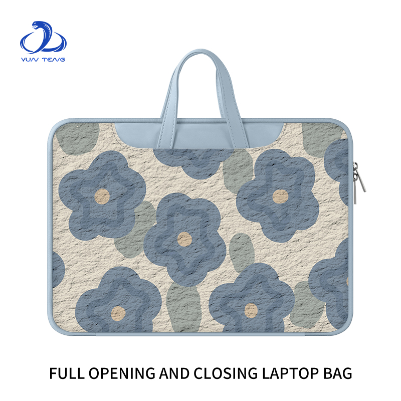 简约蓝色小花手提电脑包14寸适用于联想小新pro15.6保护套华为matebook16内胆包苹果Macair13.3英寸笔记本包
