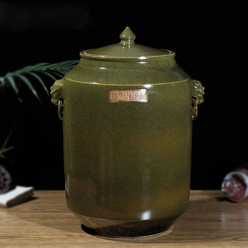 景德镇陶瓷米缸米桶茶叶末密封储物罐水缸油缸酒坛50/100斤带龙头