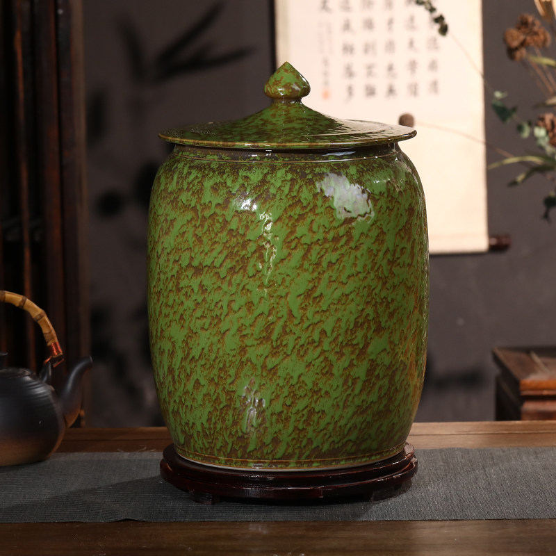 景德镇陶瓷窑变米缸茶叶缸酒坛水油缸20斤30斤50斤防尘加厚带龙头