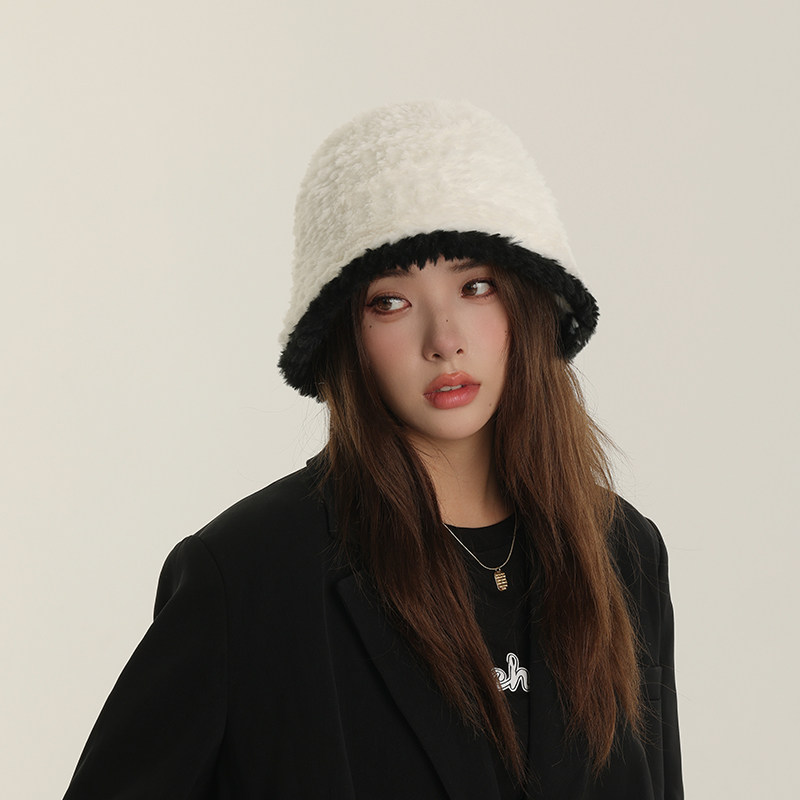 渔夫帽女秋冬季白色针织水桶帽子毛绒绒保暖高级感百搭显脸小盆帽