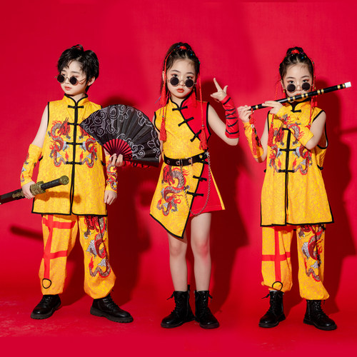 国庆儿童练功服演出服中国风武术表演女童民族服装训练走秀表演服