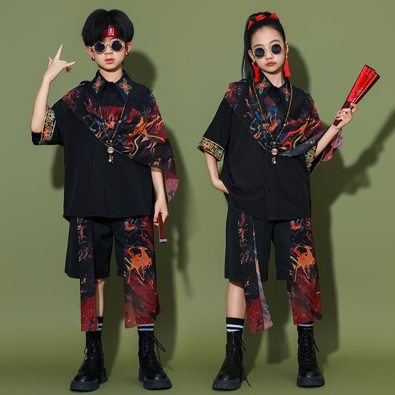 六一儿童街舞潮服男女童中国风hiphop童装幼儿嘻哈潮牌架子鼓爵士