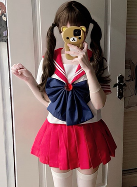 喵喵酱JK社正版美少女战士红色jk制服上衣加短裙套装原宿萌领结