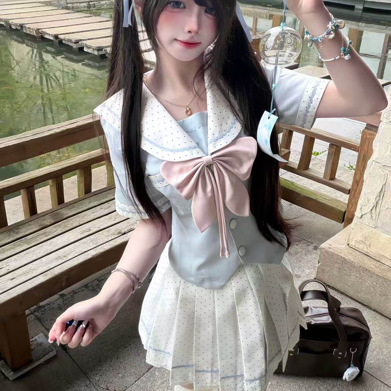 甜知樱jk原创【云间樱信】波点收腰大码水手服套装甜美学院风制服