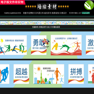 校园操场文化墙设计运动彩绘体育浅灰体育运动校园围墙彩绘cdr