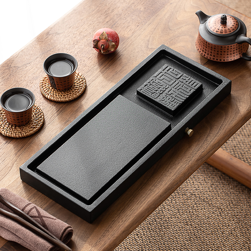 乌金石精雕茶盘干湿分离高雅大气