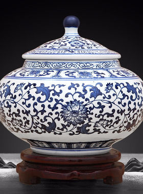 傲世（aoshi）景德镇陶瓷器中式仿古青花瓷茶叶罐客厅摆件家居装