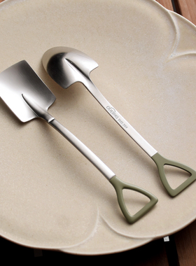 复古户外个性军绿色 304不锈钢甜品儿童吃饭挖西瓜调羹小铁楸勺子