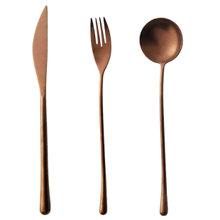 复古玫瑰金牛排刀叉勺汤勺长柄搅拌咖啡勺子水果月饼叉304不锈钢