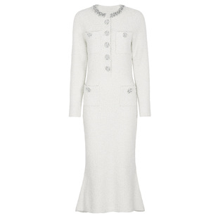 2659现货高品质春秋新款 显瘦钉钻连衣裙女 小香风针织网红流行修身