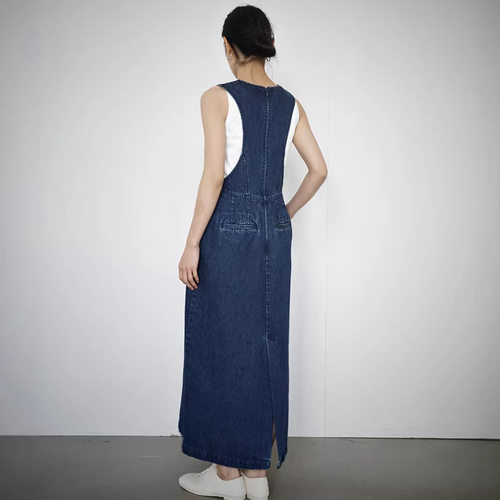 乾鹤春夏新品纸片人背心牛仔连衣裙ins博主时髦复古连衣裙长裙