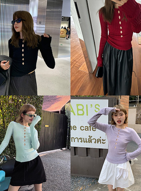 UNITY MODE多色镂空设计感羊毛针织打底衫十三行秋辣妹修身毛衣女