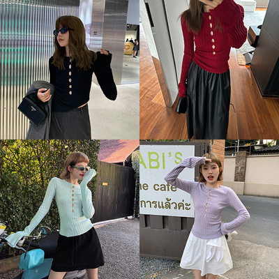 UNITY MODE多色镂空设计感羊毛针织打底衫十三行秋辣妹修身毛衣女