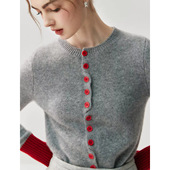 PRISCA 显瘦秋外套 女圆领毛衣修身 色彩美学 baby山羊绒针织开衫