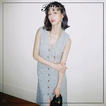 2025春夏新款小香风粗花呢无袖背心连衣裙女气质名媛中长款裙子