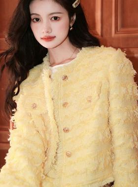 普黎斯加小香风黄色套装裙2025新款爆款名媛轻奢高级感外套短裙