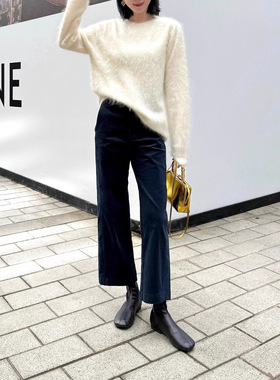 PRISCA/现货里斯本暖阳” 时髦廓形雾哑光灯芯绒 小弯刀裤 九分裤