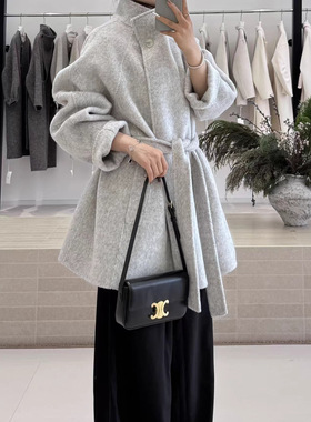 PRISCA 流星雨2025东大门秋冬立领高级宽松慵懒显瘦双面羊绒大衣