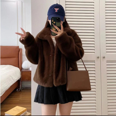 金貂绒仿水貂皮大衣皮毛一体立领短款环保皮草女冬季毛毛外套新品