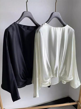 PRISCA求简真丝才有质感！贵气蝙蝠衫衬衫女25夏季新款简约上衣女