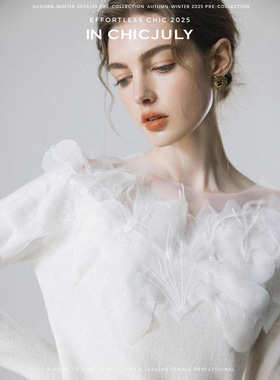 港米服饰/2025秋季女30羊毛+鸵鸟毛手工刺绣繁花网纱打底针织衫